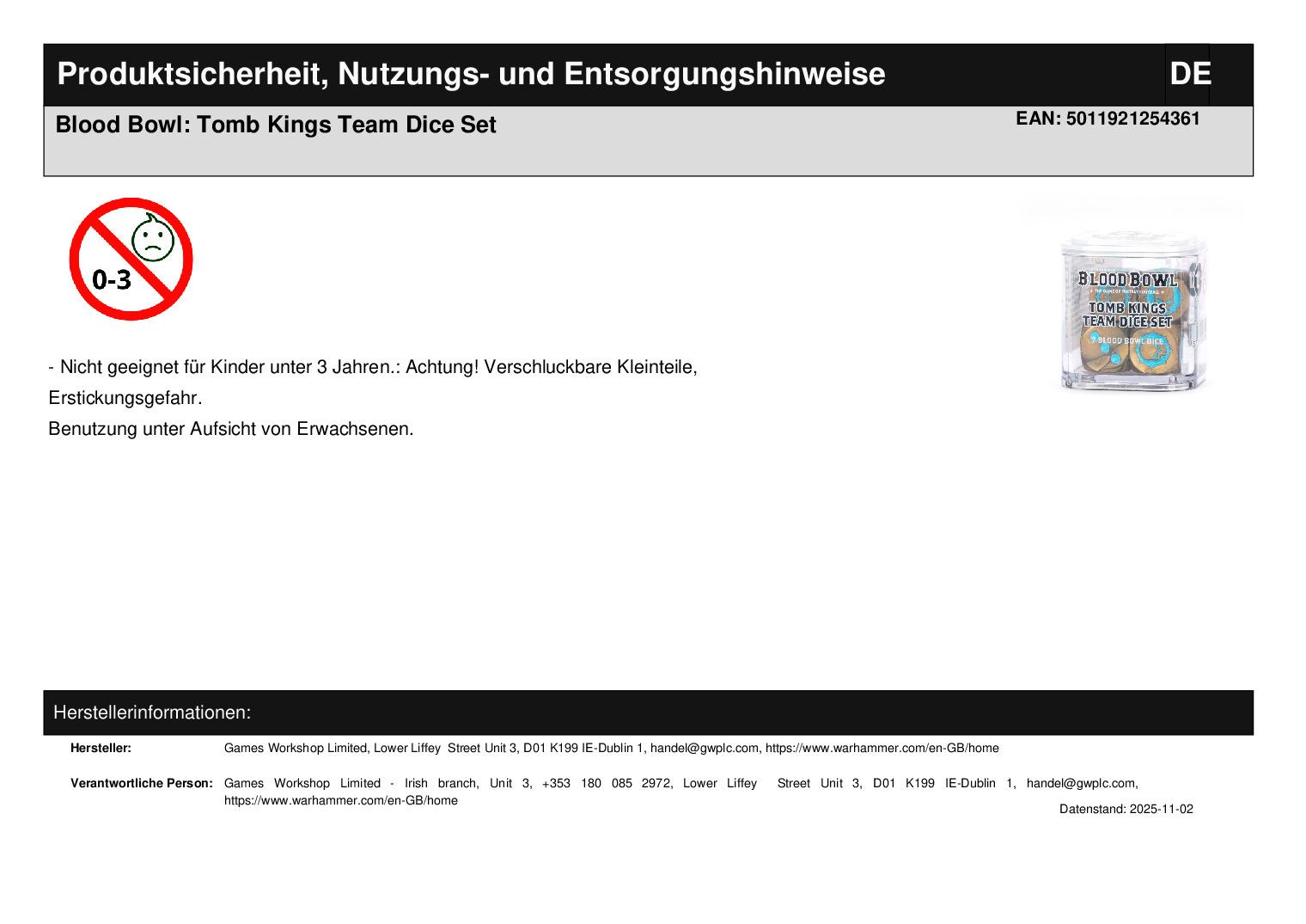 Blood Bowl: Tomb Kings Team Dice Set