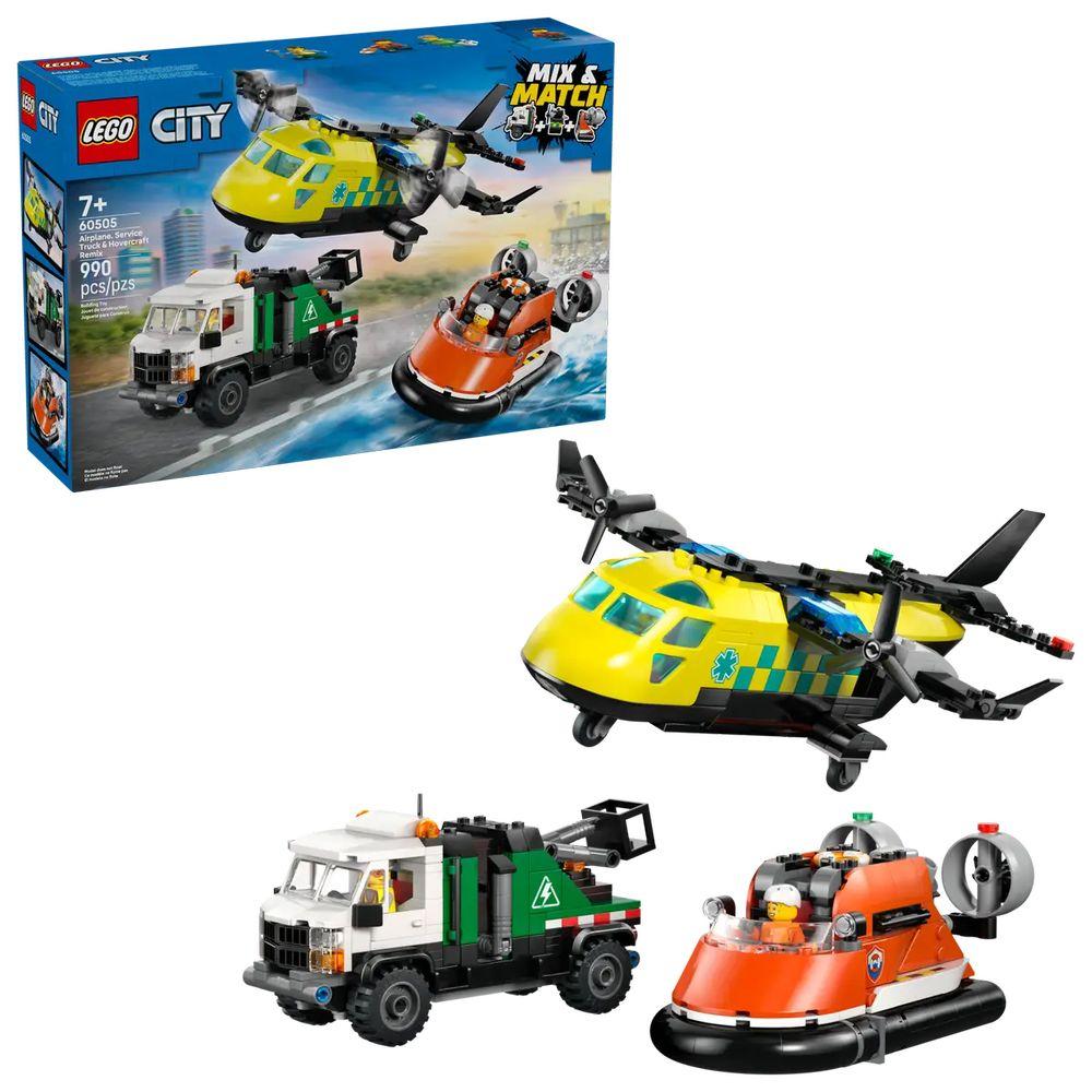 LEGO CITY Fahrzeuge Kombinationsset mit Flugzeug Wartungsfahrzeug und Luftkissenboot