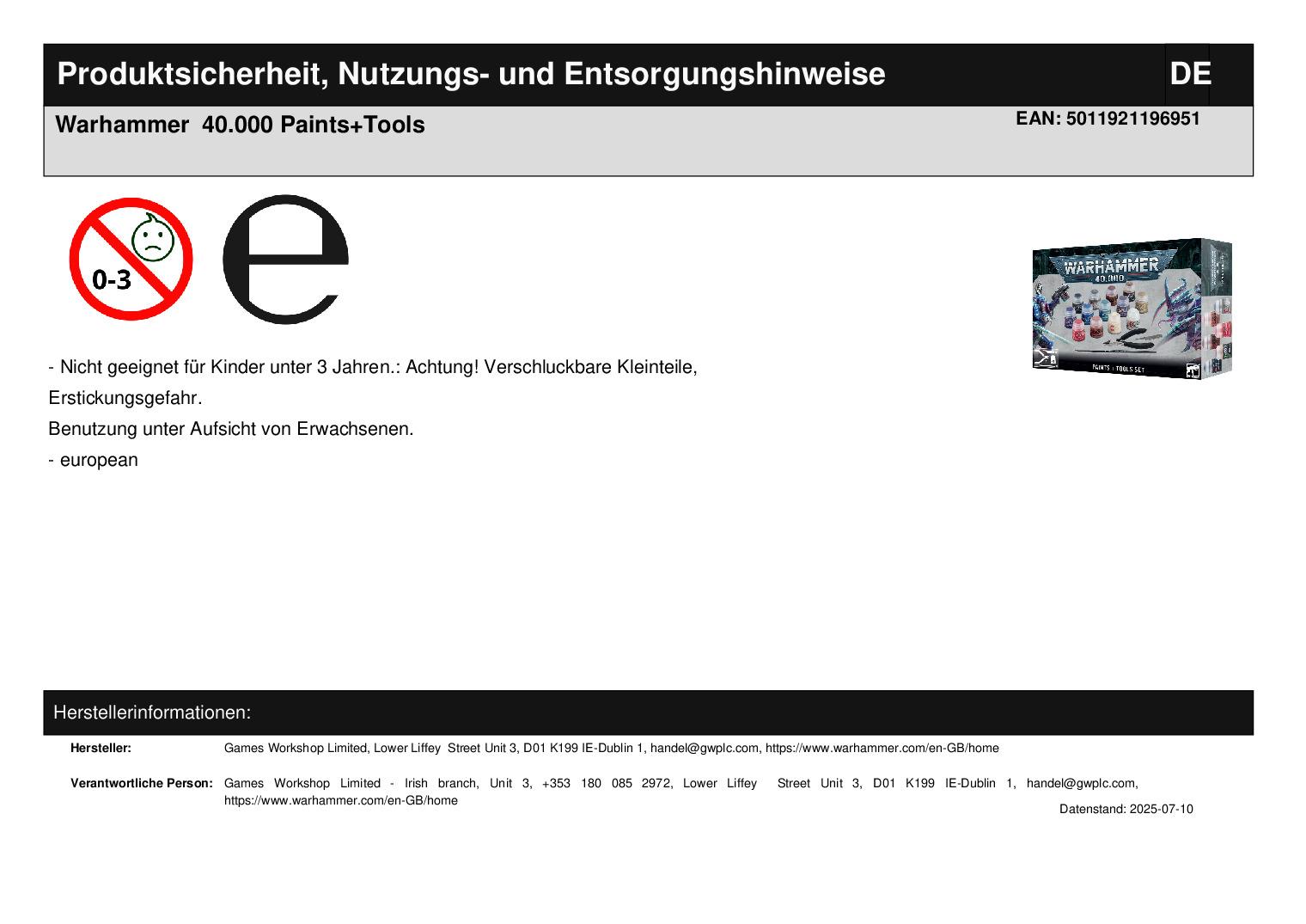 Warhammer  40.000 Paints+Tools