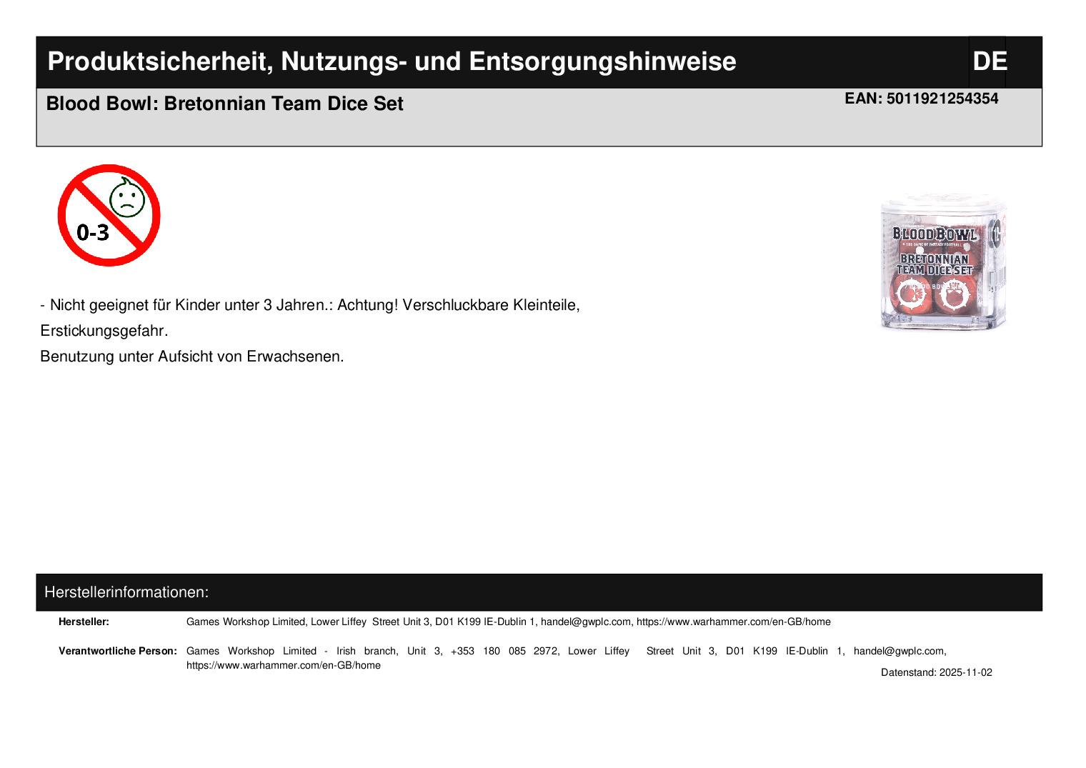 Blood Bowl: Bretonnian Team Dice Set