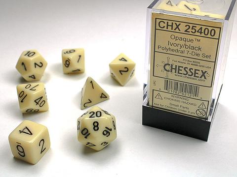Chessex Würfel 7-er Mix Opaque: ivory / black