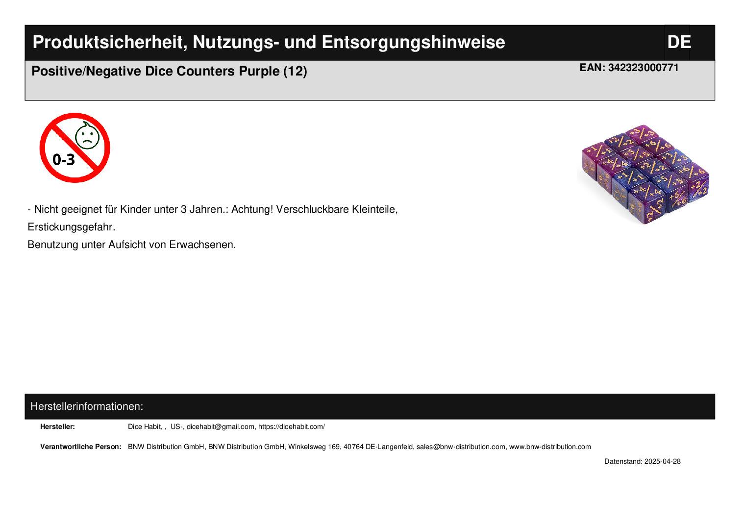 Positive/Negative Dice Counters Purple (12)