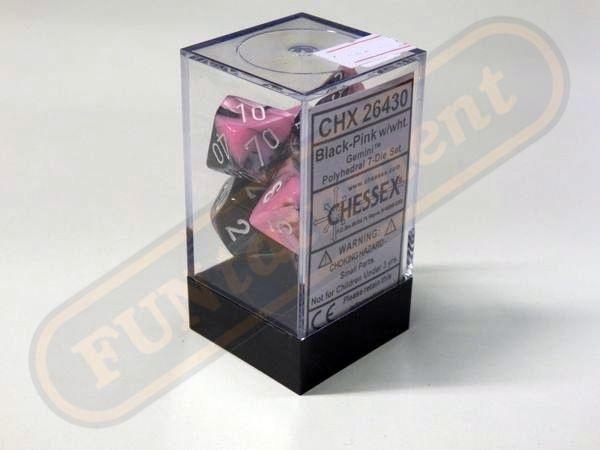 Chessex Würfel 7-er Mix Gemini: black-pink / white