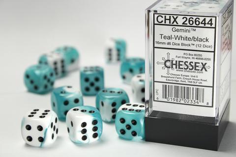 Chessex Würfel W6x12 Gemini: teal-white / black