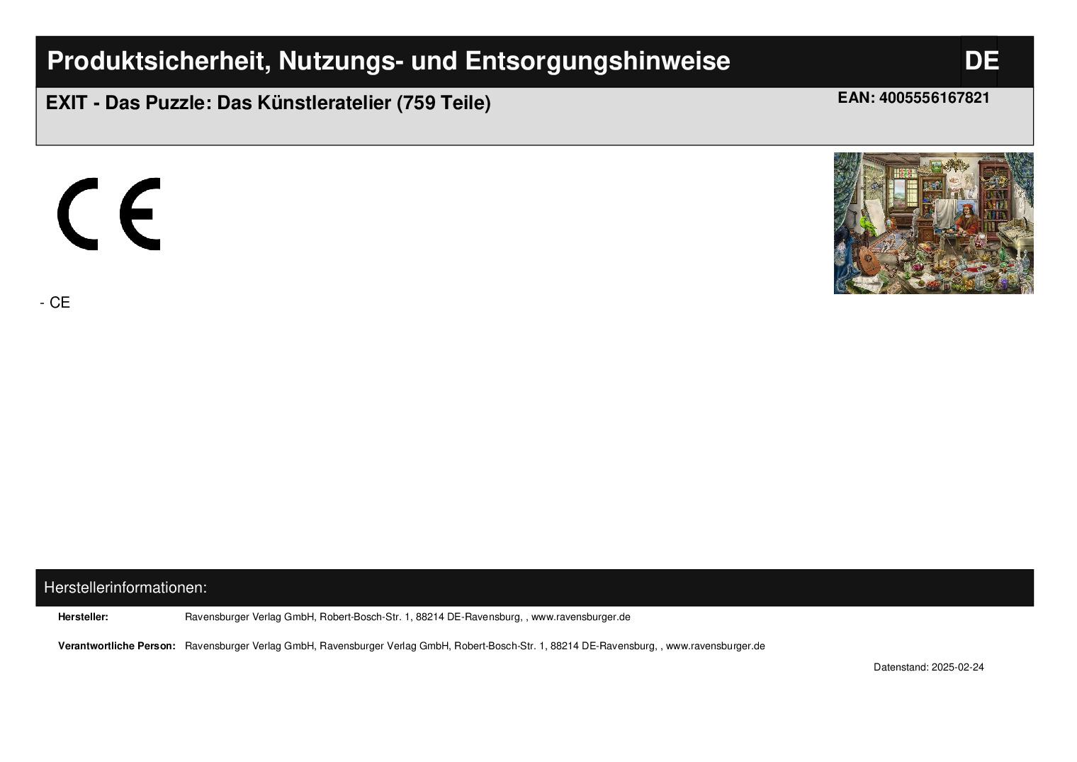 EXIT - Das Puzzle: Das Künstleratelier (759 Teile) EXIT - Das Puzzle: Das Künstleratelier (759 Teile)