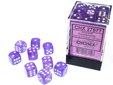 Chessex Borealis 12mm d6 Pink/silver Luminary Dice Block (36 dice)