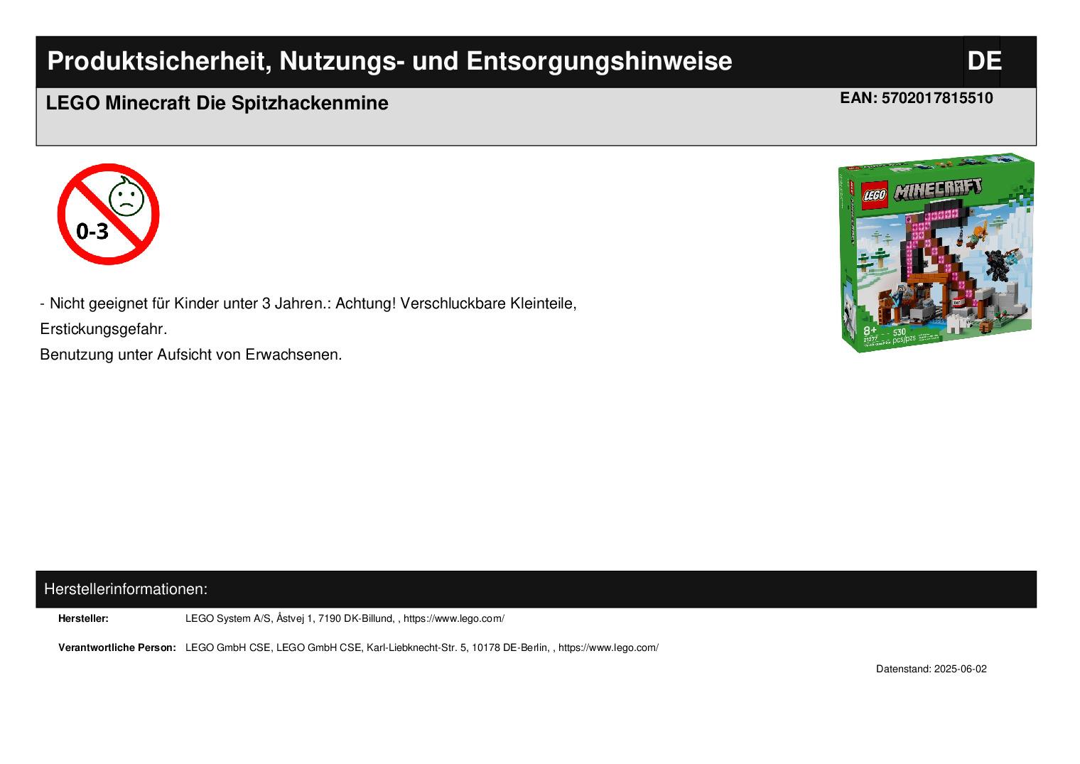 LEGO Minecraft Die Spitzhackenmine