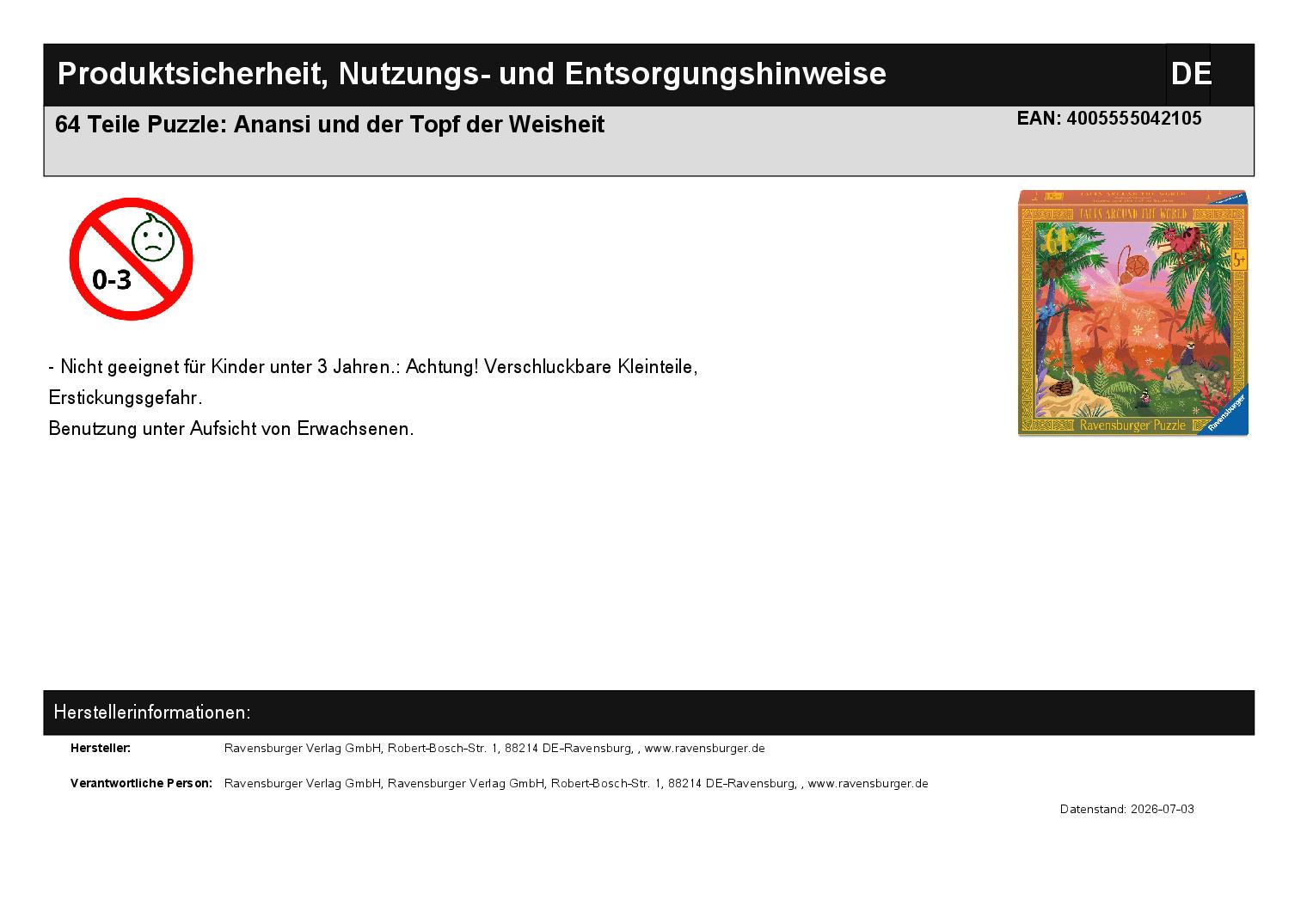 64 Teile Puzzle: Anansi und der Topf der Weisheit