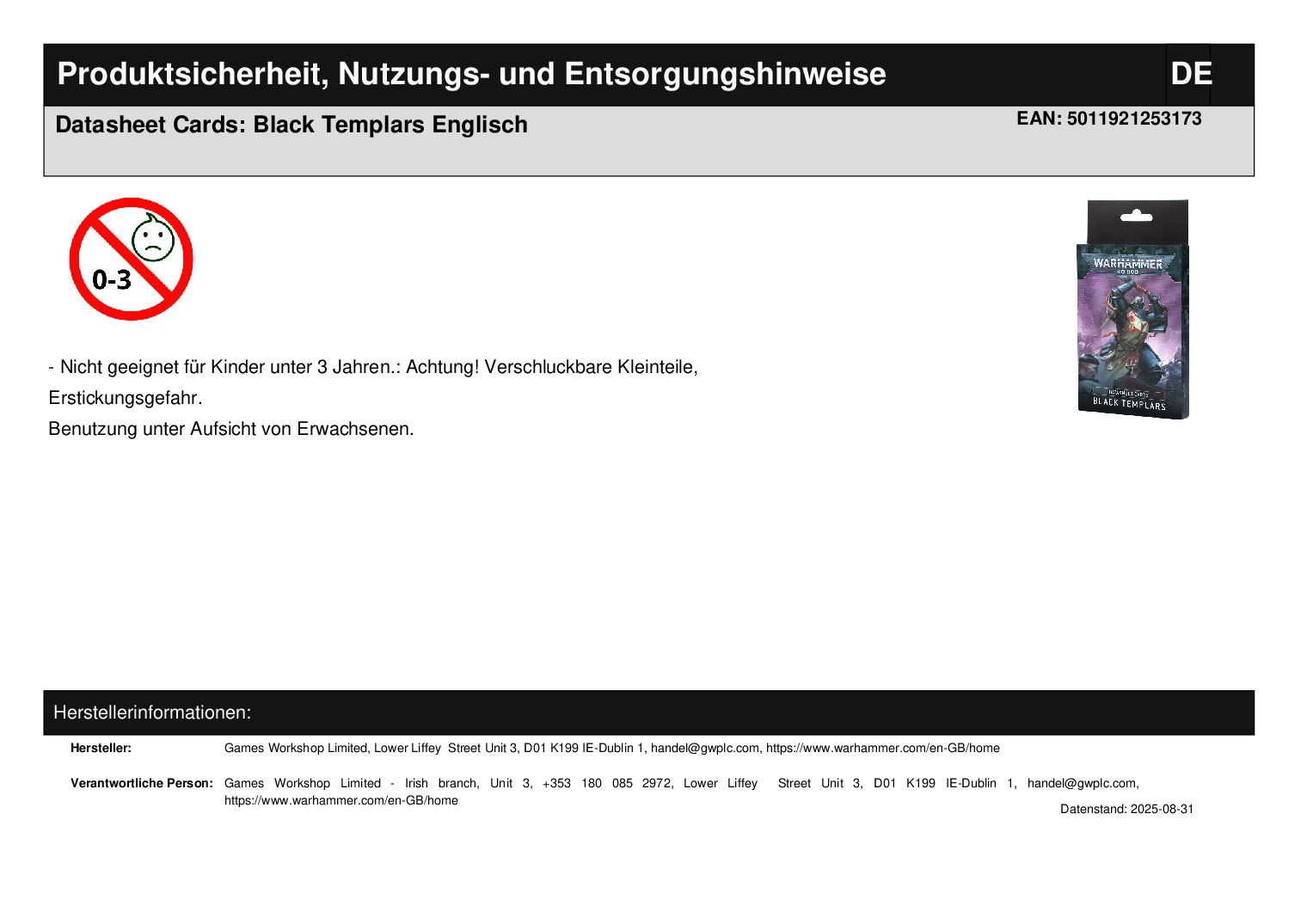 Datasheet Cards: Black Templars Englisch
