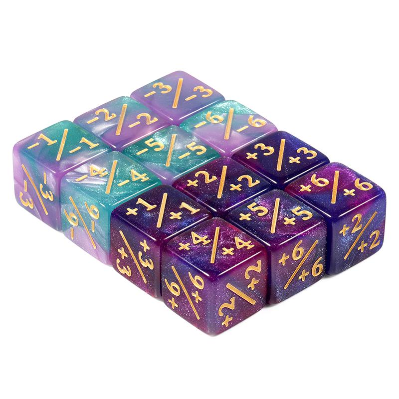 Positive/Negative Dice Counters Cyan/Purple (12)