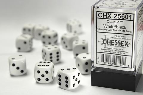 Chessex Würfel W6x12 Opaque: White / Black