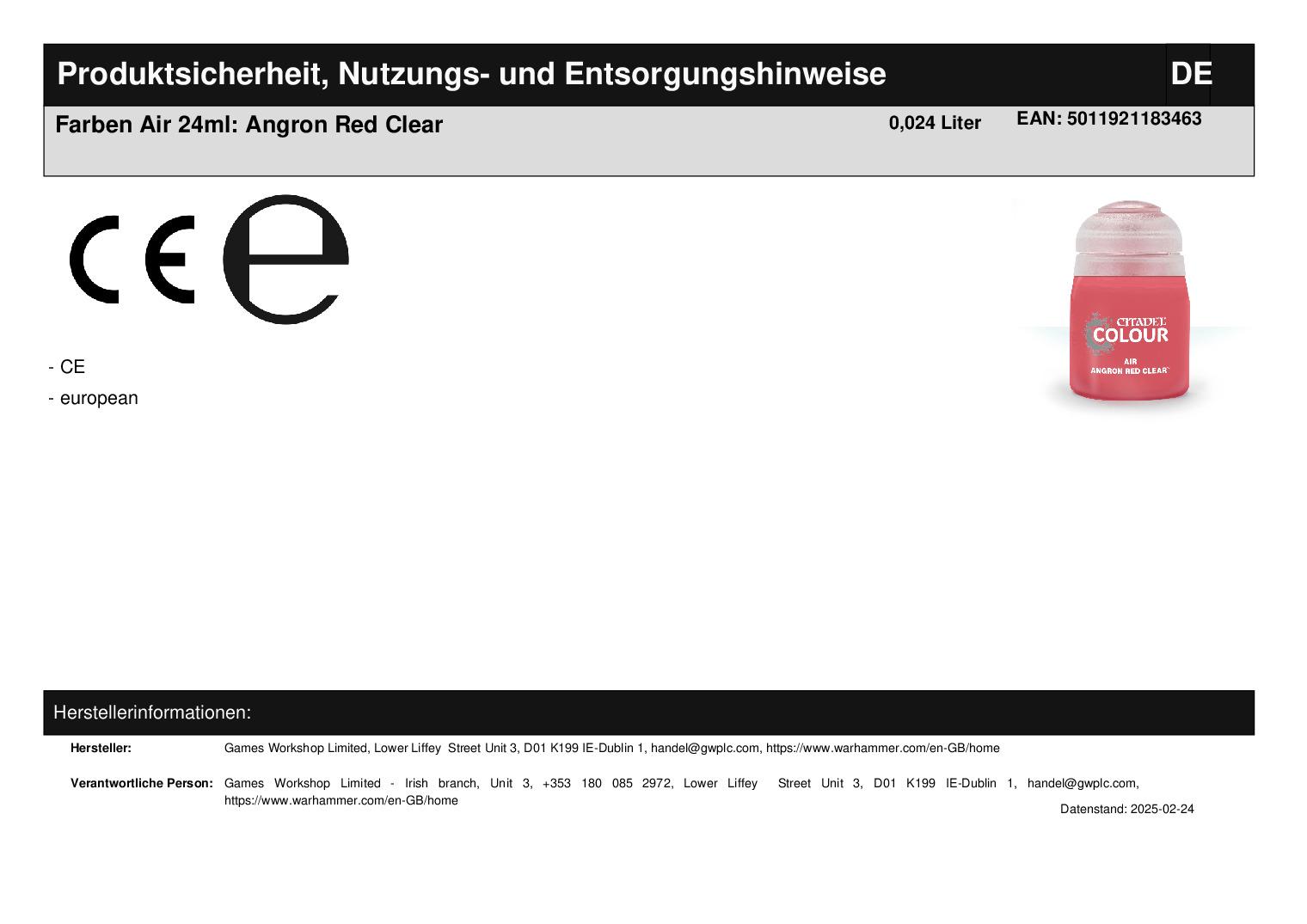 Farben Air 24ml: Angron Red Clear