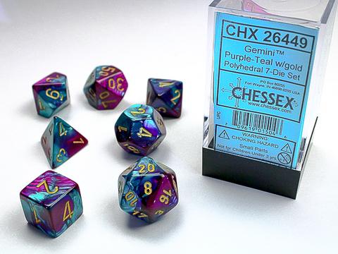 Chessex Würfel 7-er Mix Gemini: purple-teal / gold