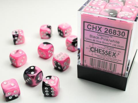 Chessex Würfel W6x36 Gemini: black-pink / white