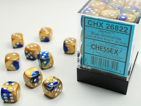 Chessex Würfel W6x36 Gemini: blue-gold / white