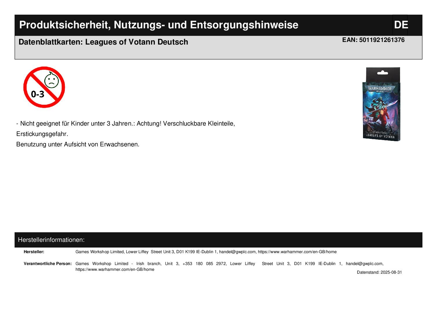 Datenblattkarten: Leagues of Votann Deutsch