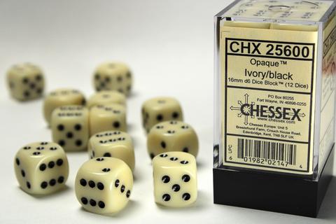 Chessex Würfel W6x12 Opaque: Ivory / Black