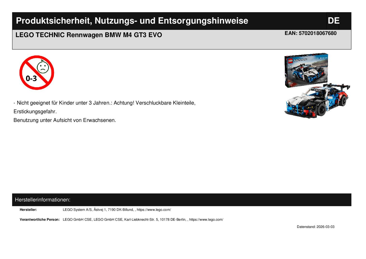 LEGO TECHNIC Rennwagen BMW M4 GT3 EVO
