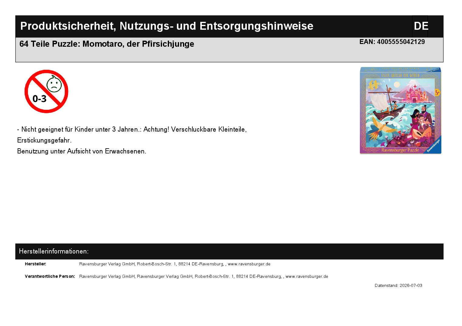 64 Teile Puzzle: Momotaro, der Pfirsichjunge