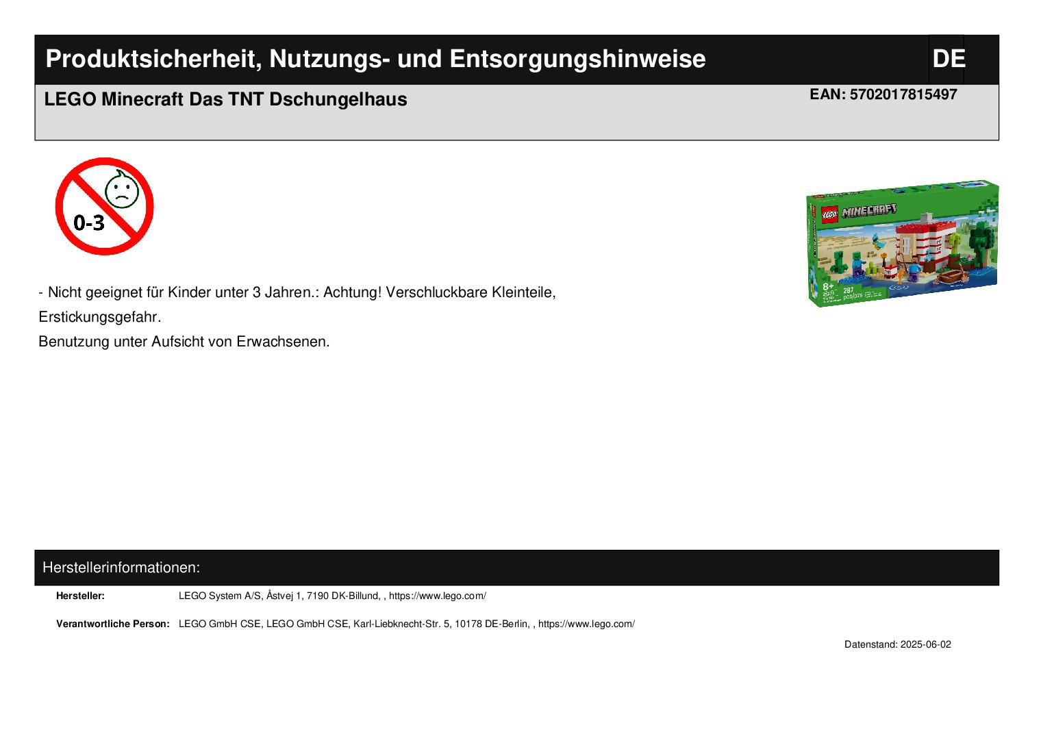 LEGO Minecraft Das TNT Dschungelhaus