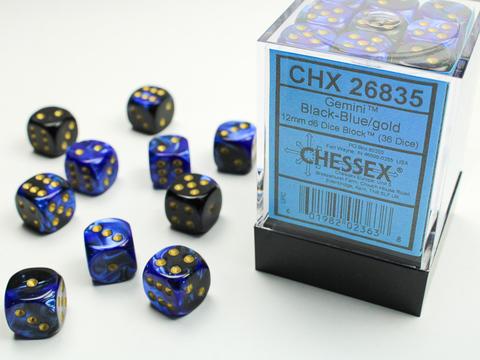 Chessex Würfel W6x36 Gemini: black-blue / gold