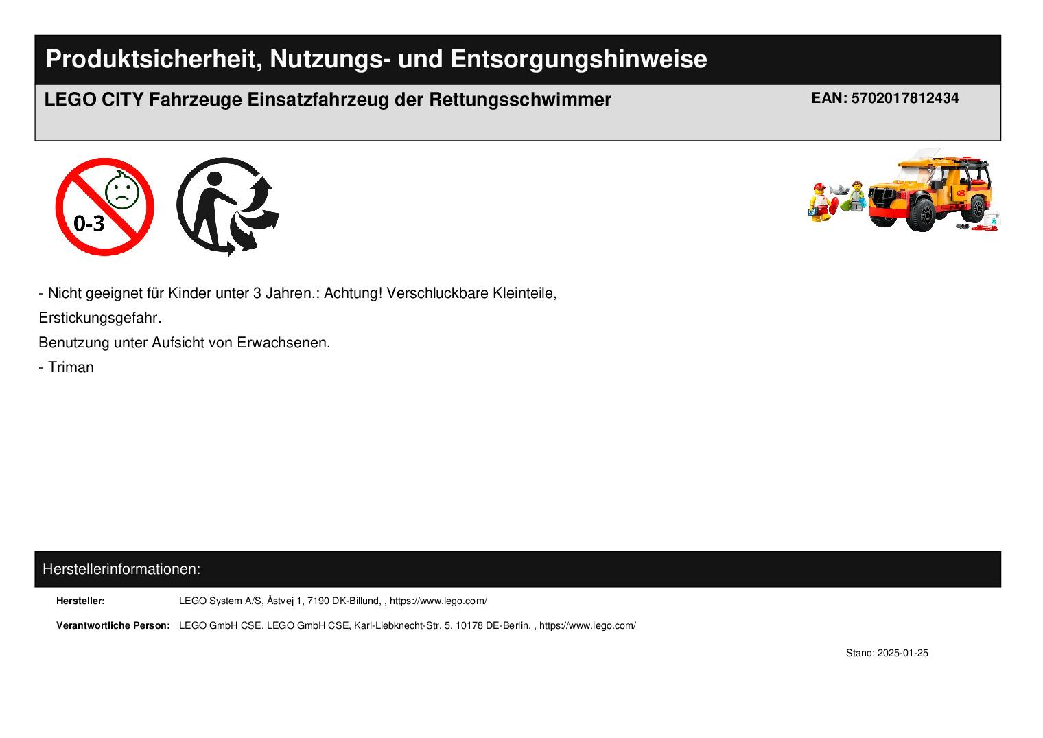 LEGO CITY Fahrzeuge Einsatzfahrzeug der Rettungsschwimmer