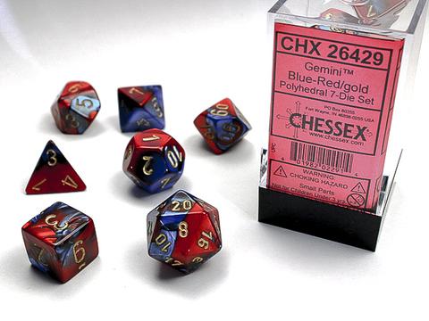 Chessex Würfel 7-er Mix Gemini: blau-rot / gold