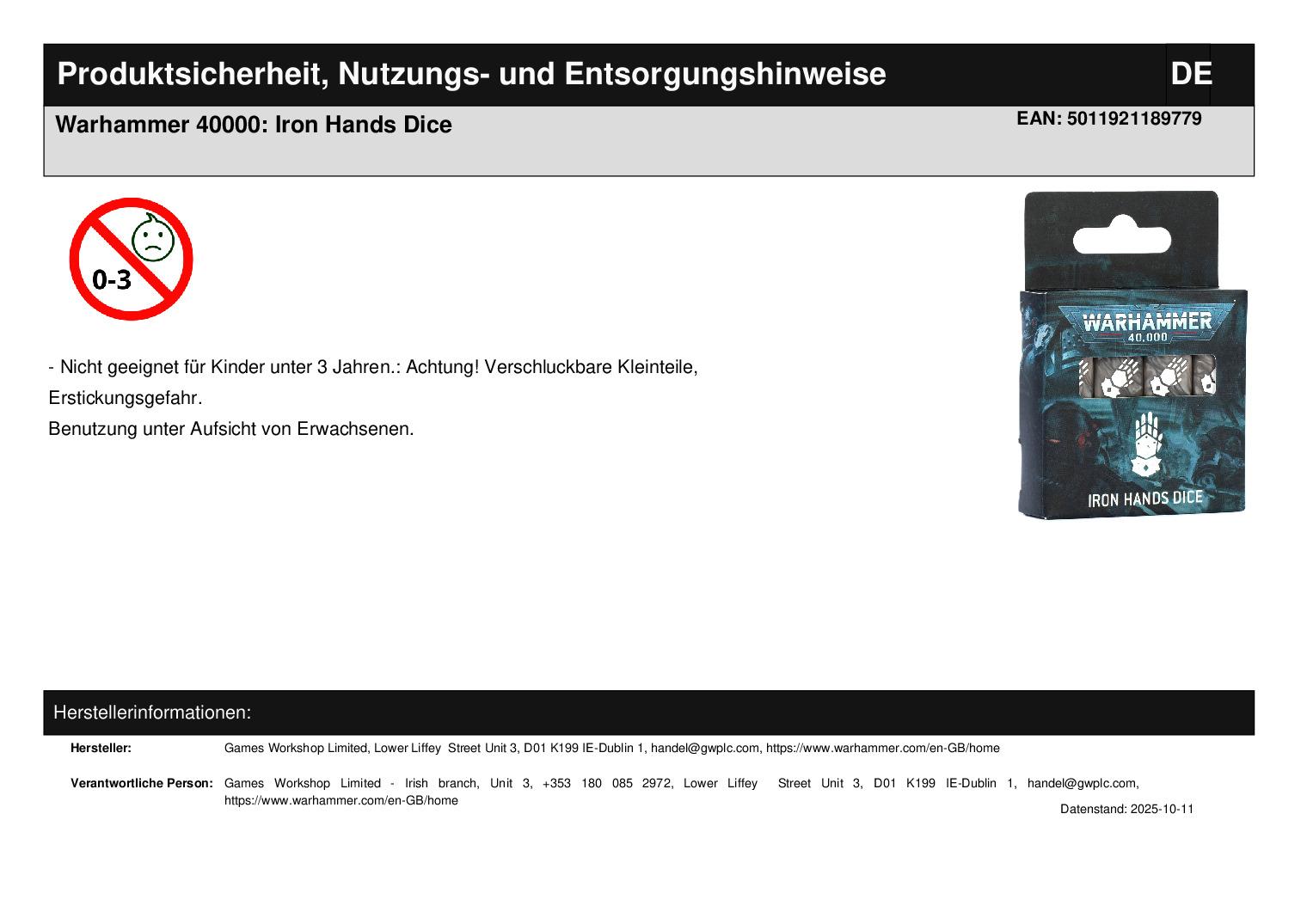 Warhammer 40000: Iron Hands Dice