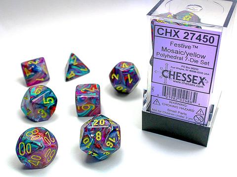 Chessex 7-er Mix Festive: mosaic / yellow
