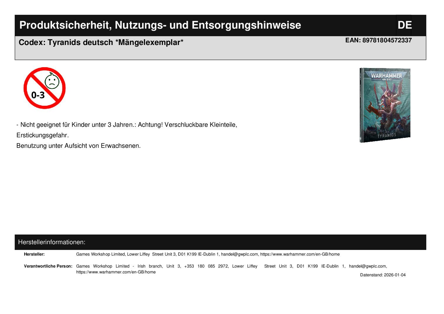 Codex: Tyranids deutsch *Mängelexemplar*