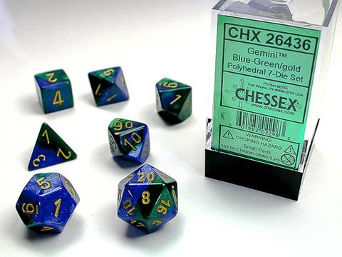 Chessex Würfel 7-er Mix Gemini: blue-green/gold