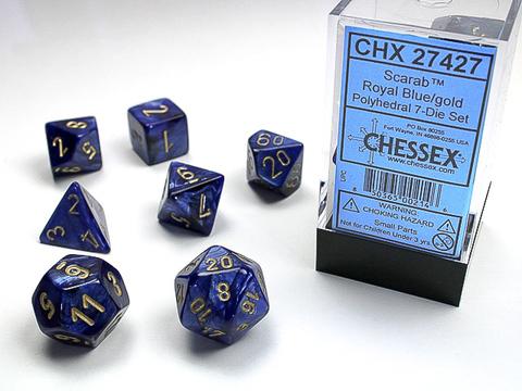 Chessex Würfel 7-er Mix Scarab: royalblue / gold