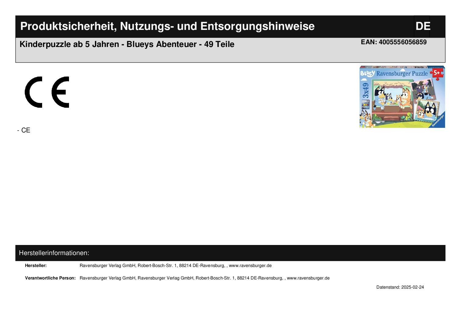 Kinderpuzzle ab 5 Jahren - Blueys Abenteuer - 49 Teile Kinderpuzzle ab 5 Jahren - Blueys Abenteuer - 49 Teile
