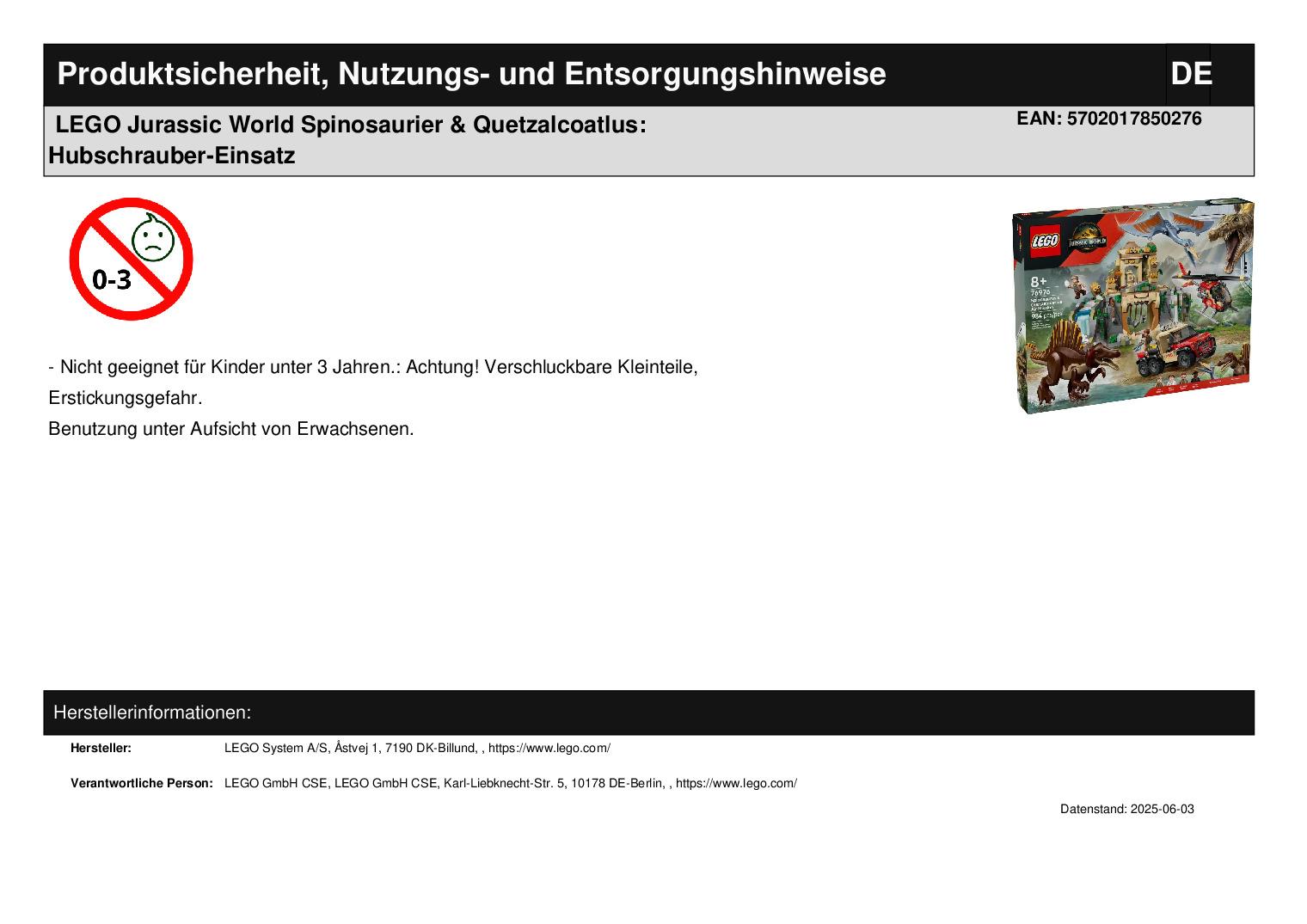 LEGO Jurassic World Spinosaurier & Quetzalcoatlus: Hubschrauber-Einsatz