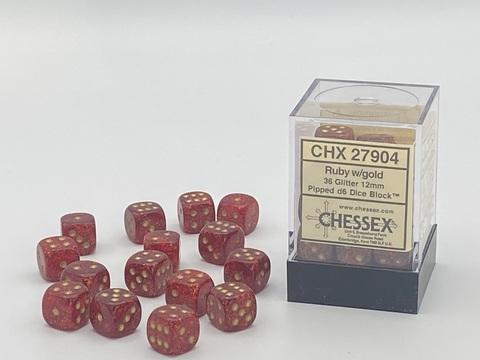 Chessex W6x36 Glitter: ruby / gold