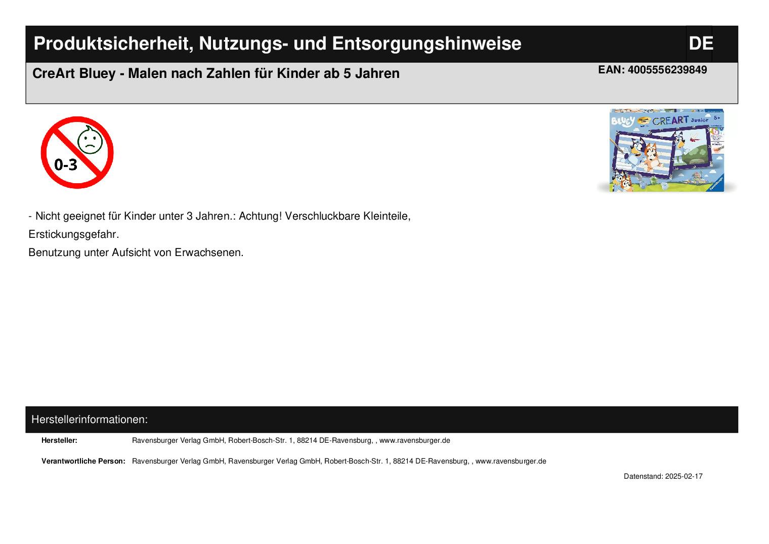 CreArt Bluey - Malen nach Zahlen für Kinder ab 5 Jahren