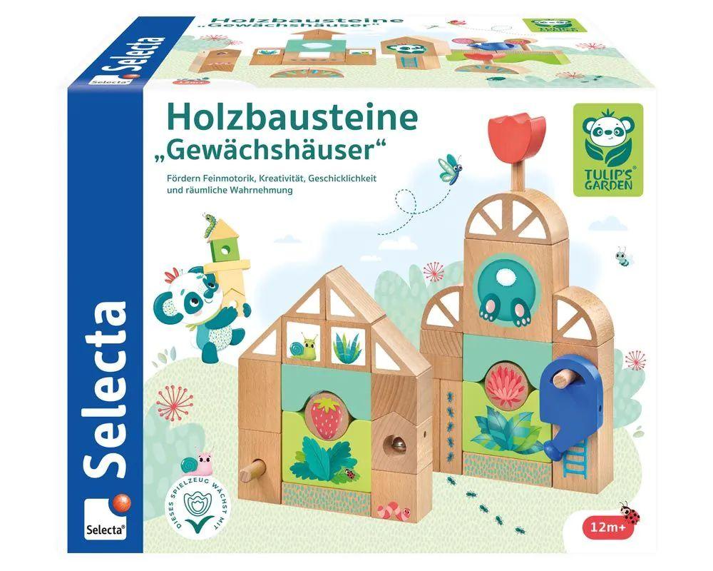 TULIP'S GARDEN by SELECTA® Kleinkindwelt: Holzbausteine Gewächshäuser, 34 Teile