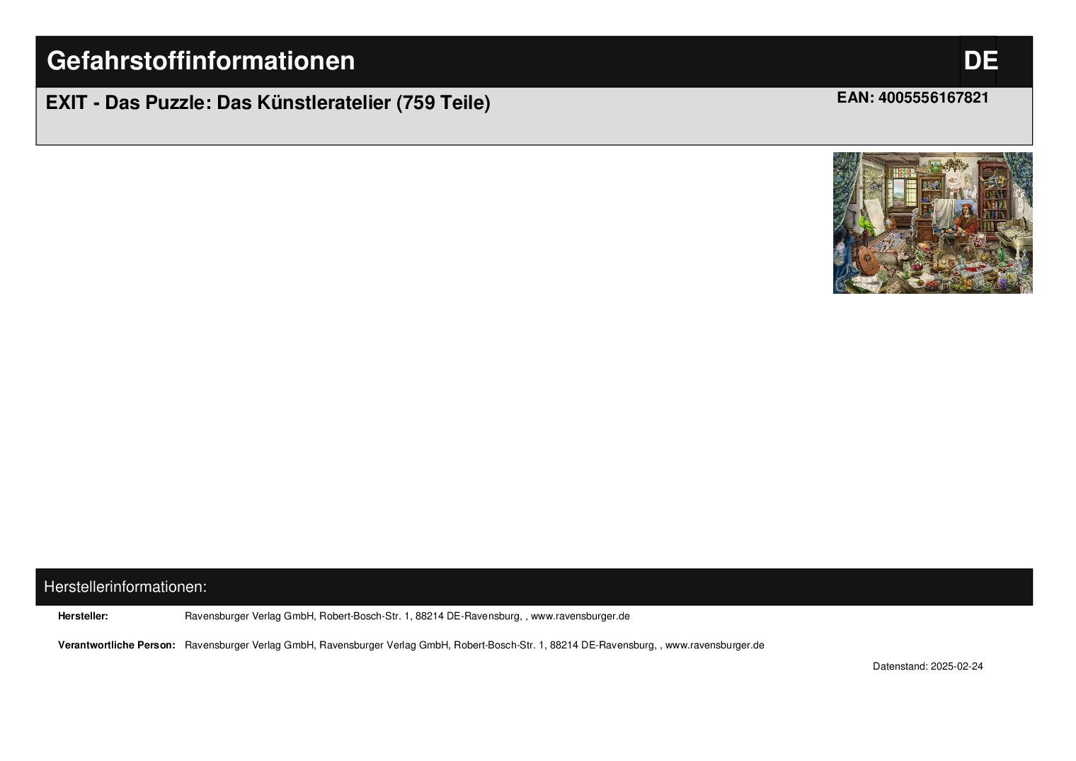 EXIT - Das Puzzle: Das Künstleratelier (759 Teile) EXIT - Das Puzzle: Das Künstleratelier (759 Teile)