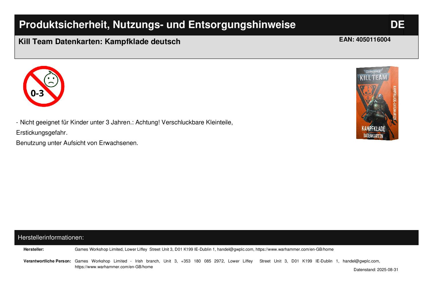 Kill Team Datenkarten: Kampfklade deutsch