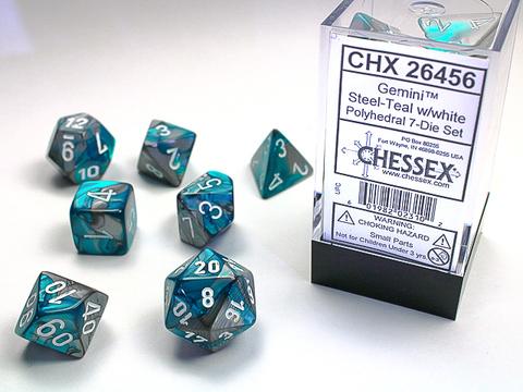 Chessex Würfel 7-er Mix Gemini: steel-teal / white