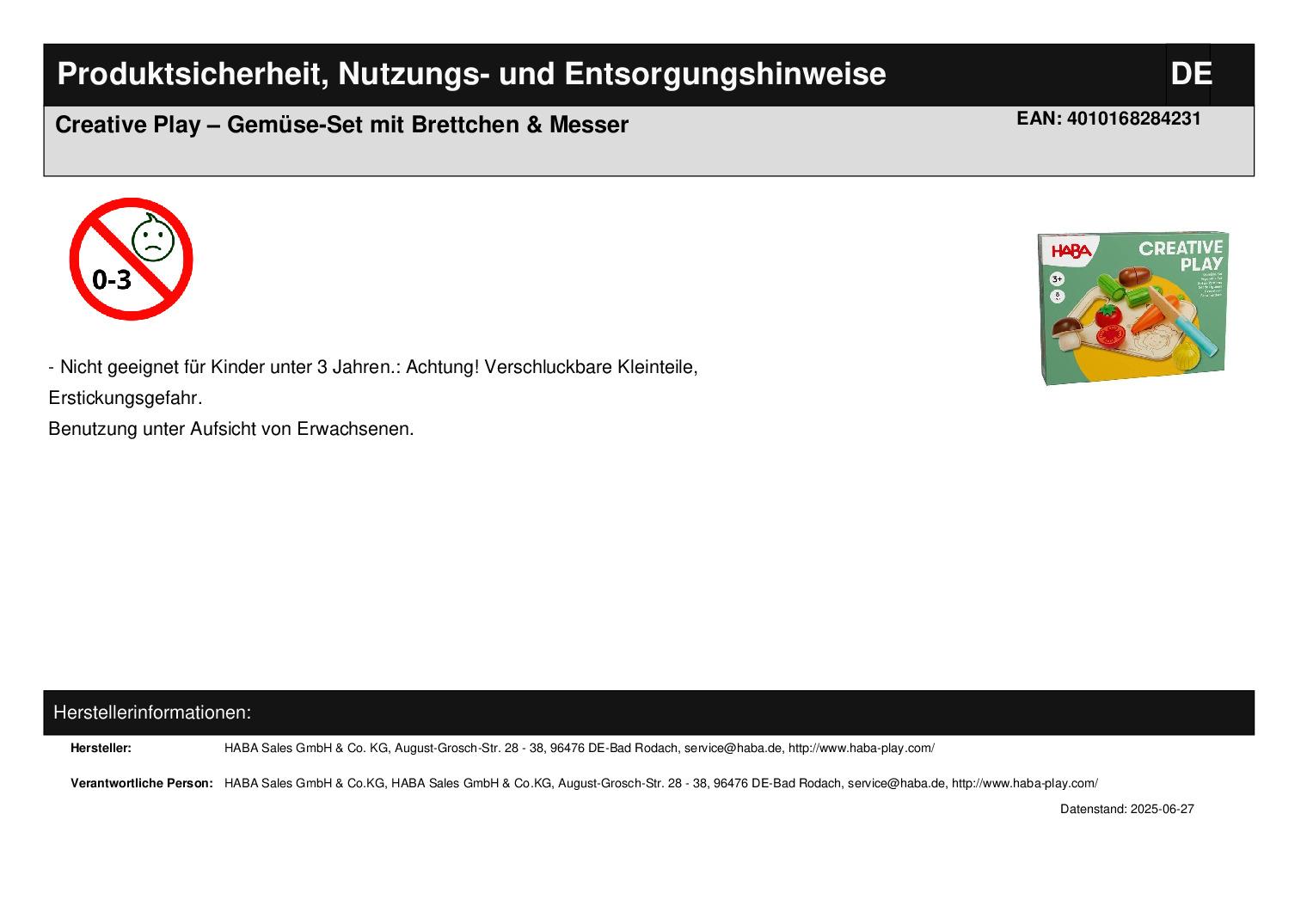 Creative Play - Gemüse-Set mit Brettchen & Messer