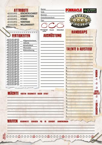 Savage Worlds Charakterbögen-Set