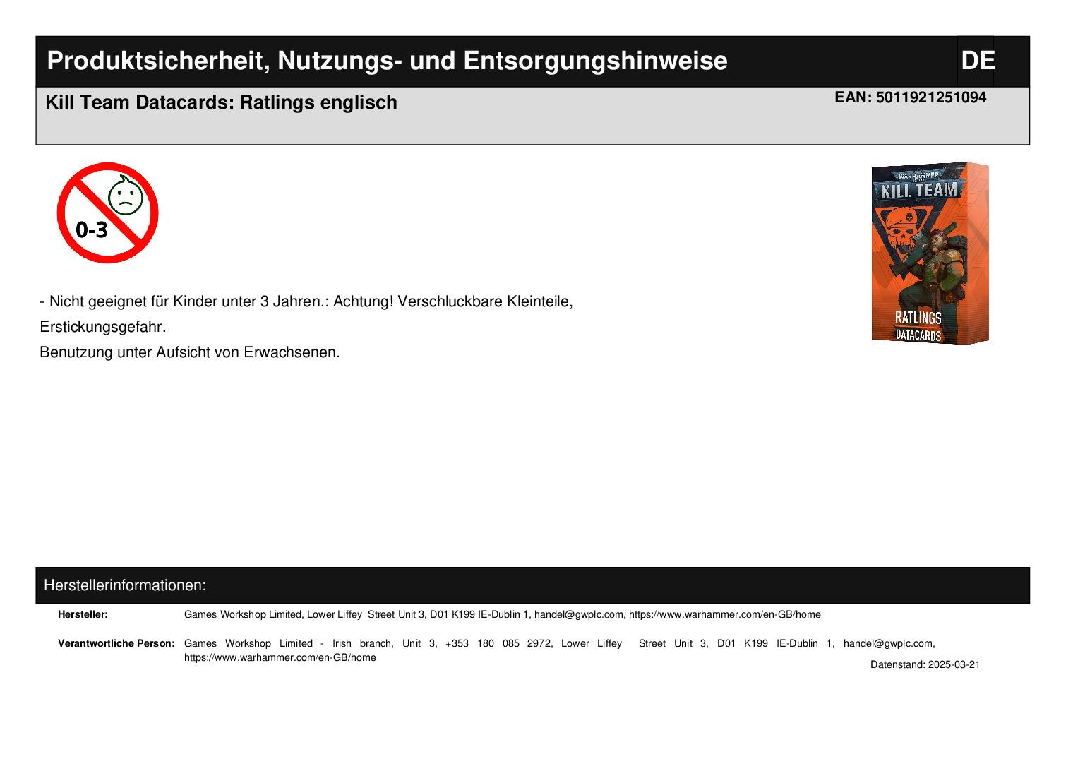 Kill Team Datacards: Ratlings englisch