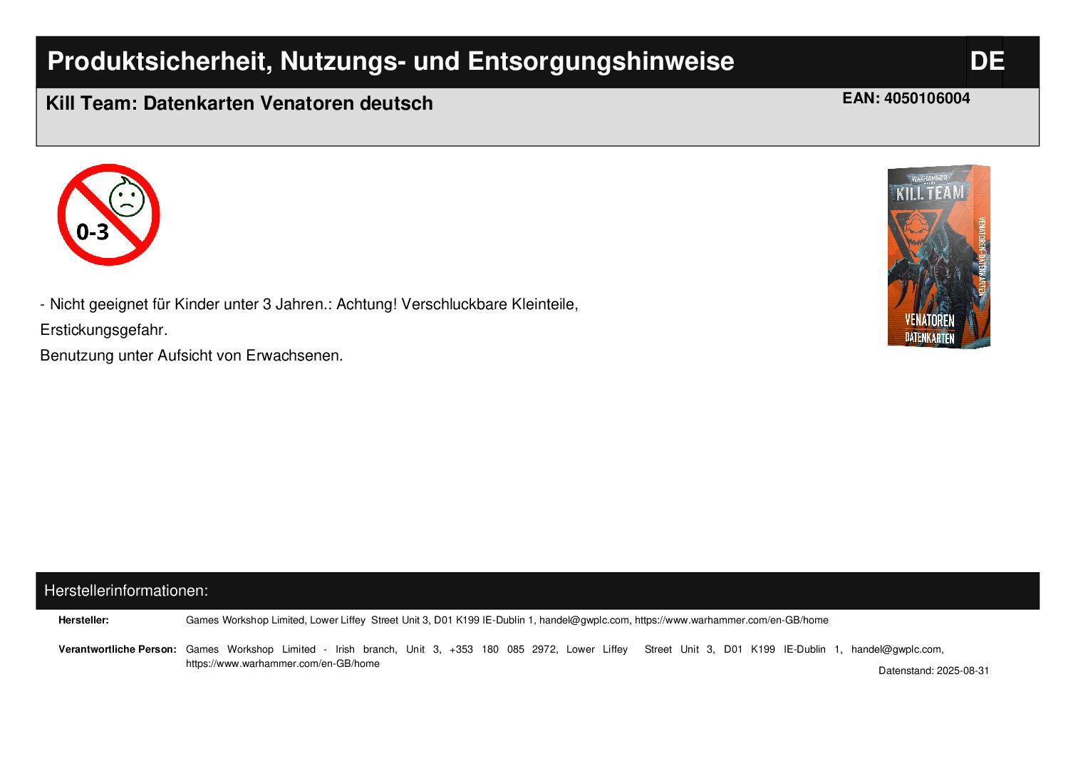 Kill Team: Datenkarten Venatoren deutsch
