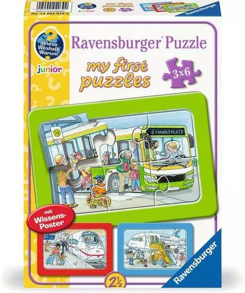 Kinderpuzzle ab 2 Jahren - Wieso? Weshalb? Warum? Unterwegs mit Bus, Bahn und Flugzeug - 6 Teile