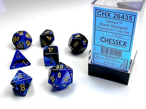 Chessex Würfel 7-er Mix Gemini: black-blue / gold